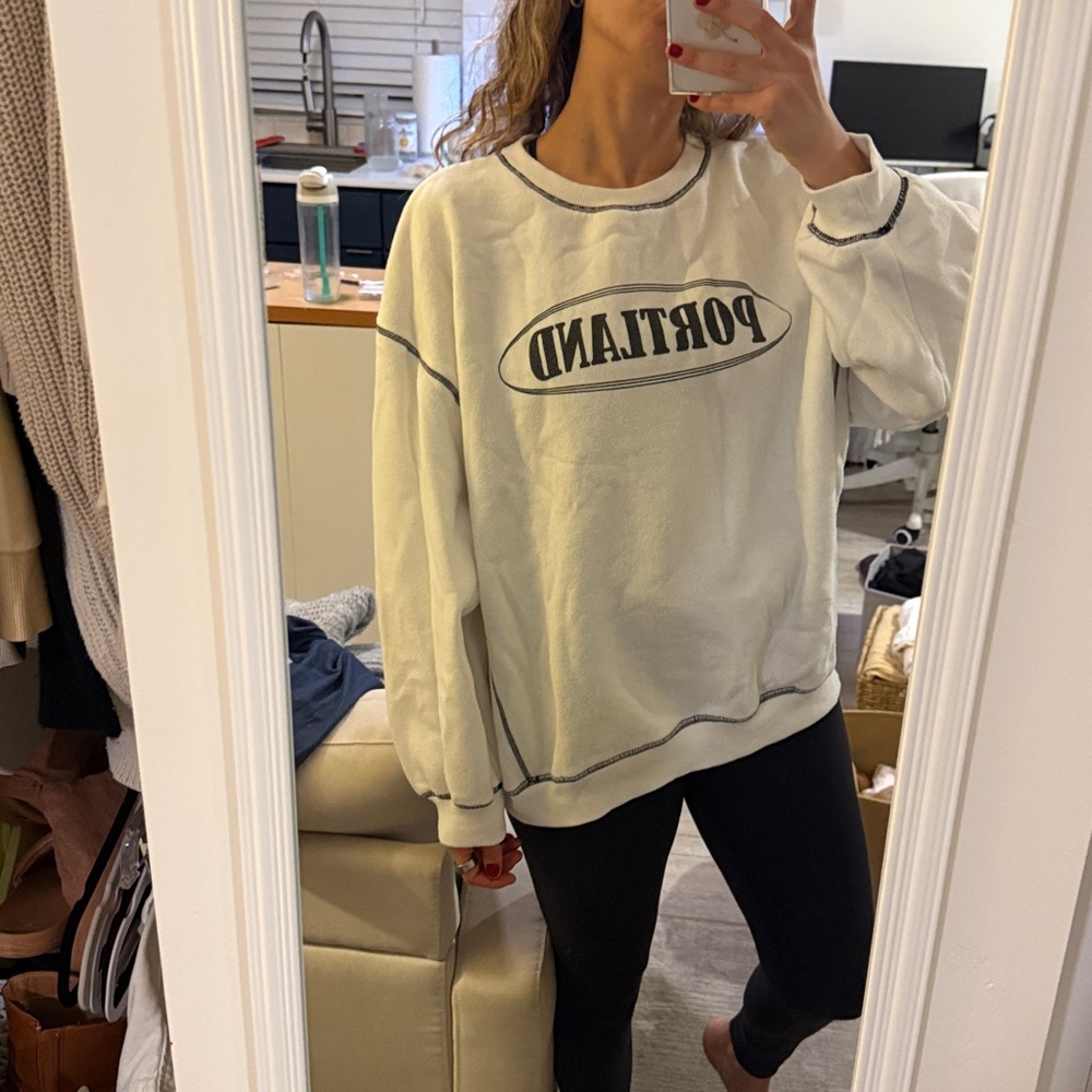 Portland Textured Fleece Sweatshirt White Oregon US 6 Women- Medium